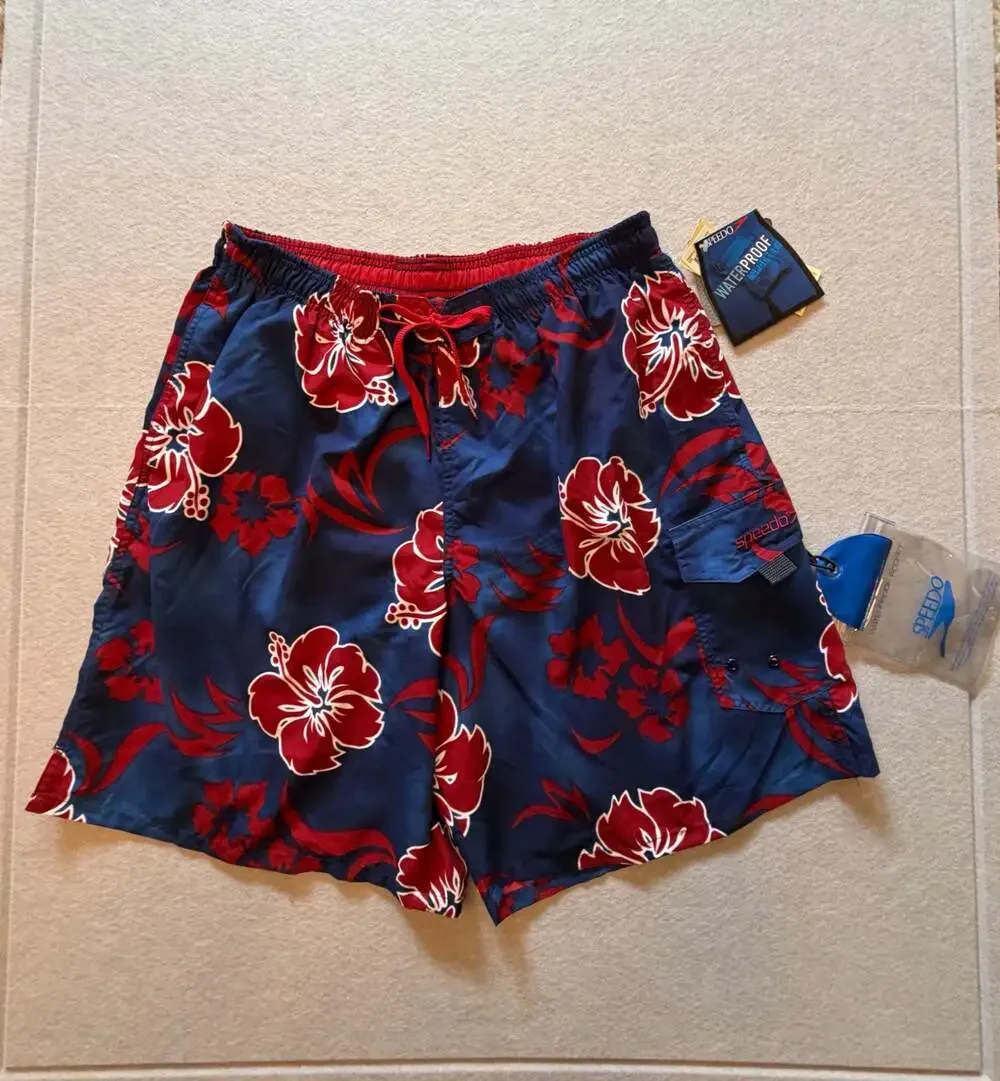 Vintage Speedo Floral Hawaiian Swim Trunks Board Shorts XL NWT Waterproof Pocket